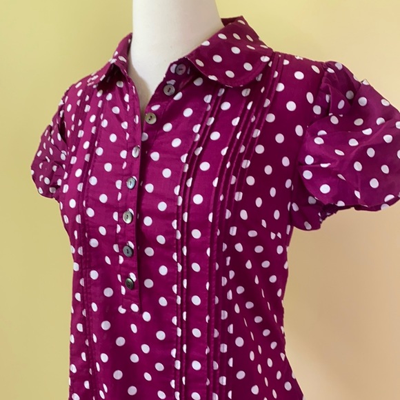 Juicy Couture Magenta Polka Dot Popover Top - Picture 2 of 10